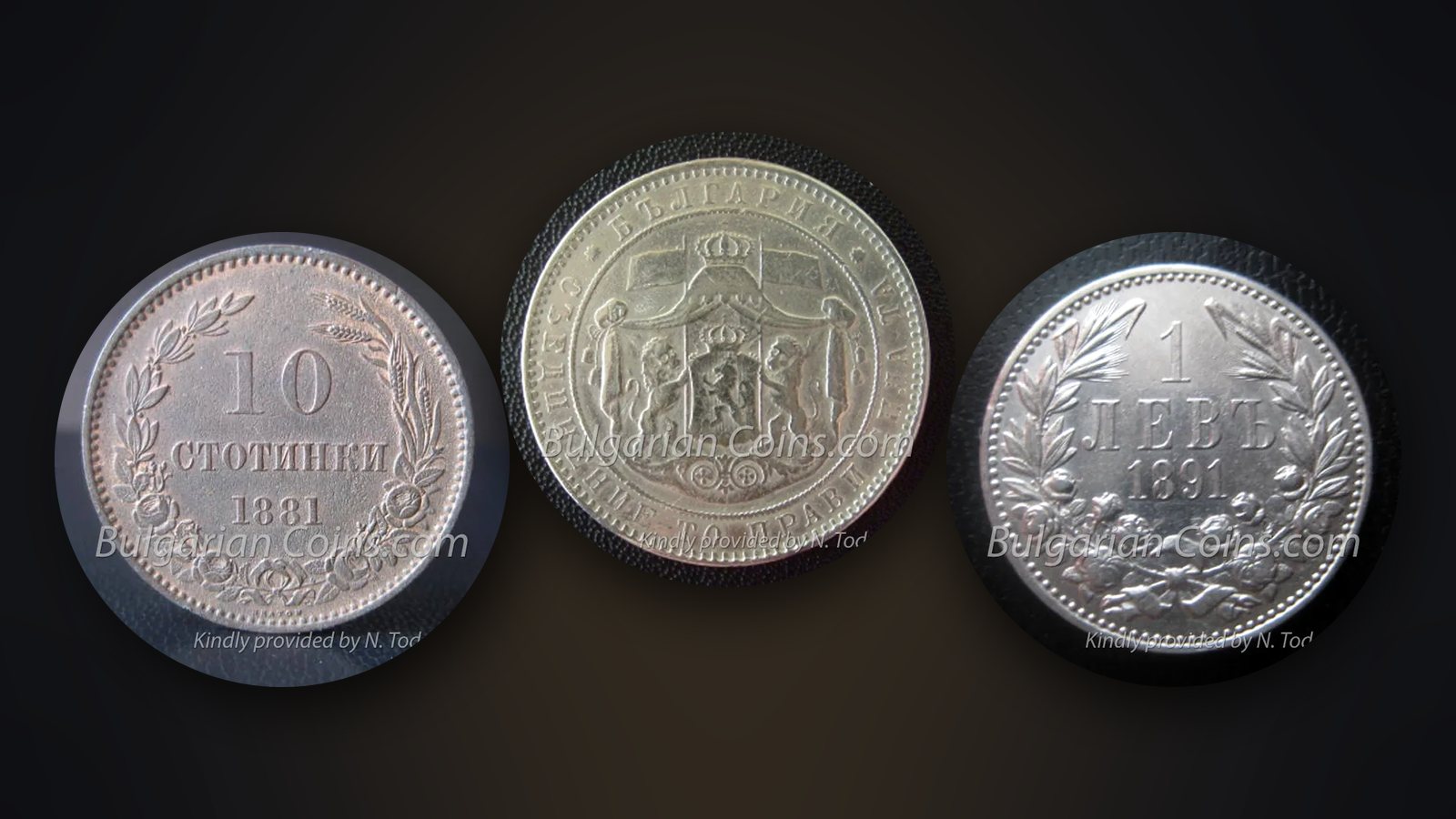 Coins 10 stotinki 1881 from Birmingham, 5 leva 1884 from St Petersburg and 1 lev 1891 from Kremnica