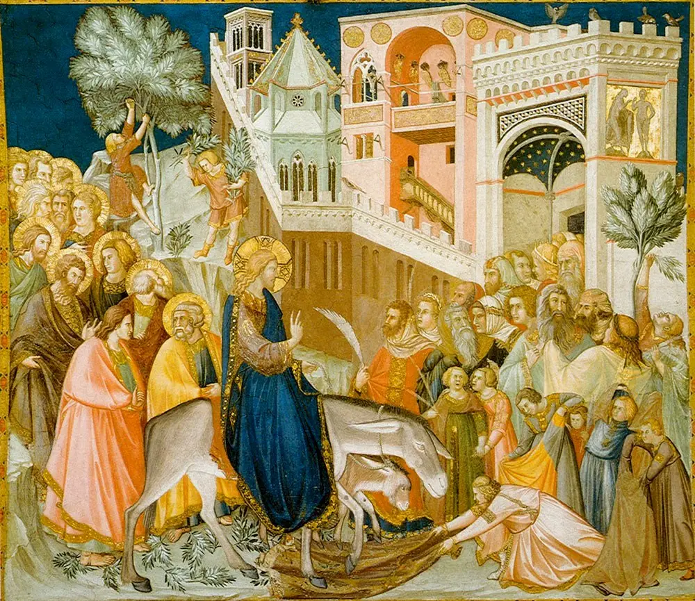 Illustration for the Palm Sunday coin – Pietro Lorenzetti, Entry into Jerusalem, fresco in Assisi